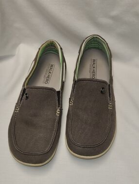 Walk Hero Women's Dark Gray Canvas Slip-On Orthopedic Deck Shoes w/arch support